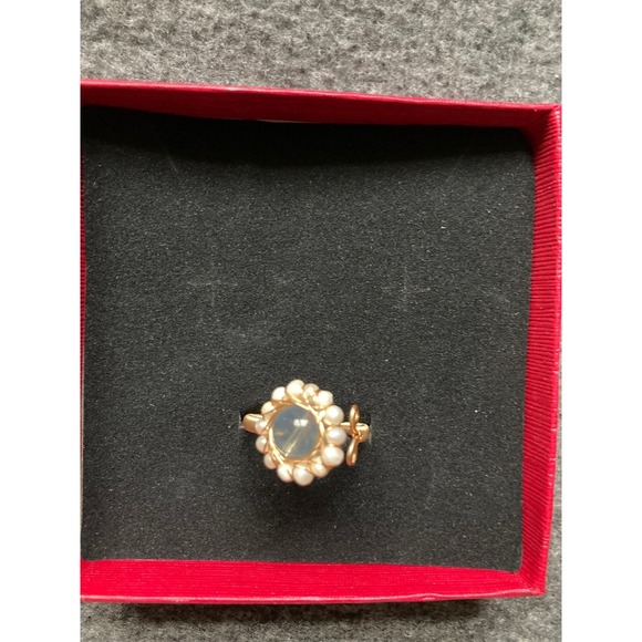 Romantic Aquamarine Pearl Lace Gold-Tone Wire Wrapped Adjustable Open Ring New - Picture 6 of 7